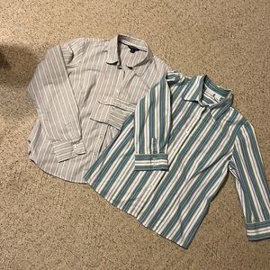 Two button down fitted shirts. THEY BOTH FIT LIKE MEDIUM.